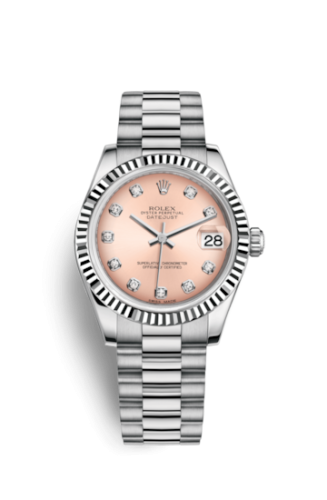 Rolex 178279-0036 : Datejust 31 White Gold Fluted / President / Pink Diamond