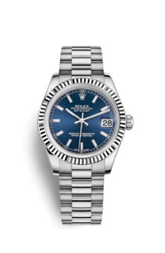 Rolex 178279-0041 : Datejust 31 White Gold Fluted / President / Blue