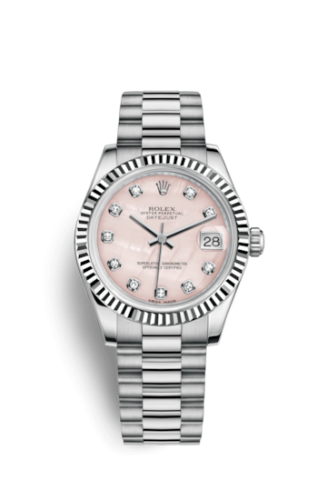 Rolex 178279-0043 : Datejust 31 White Gold Fluted / President / Pink MOP