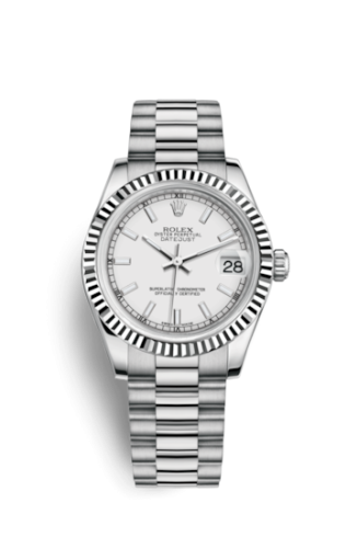 Rolex 178279-0079 : Datejust 31 White Gold Fluted / President / White