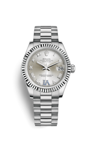 Rolex 178279-0081 : Datejust 31 White Gold Fluted / President / Silver Roman