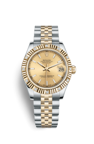 Rolex 178313-0006 : Datejust 31 Rolesor Yellow Fluted Diamond / Jubilee / Champagne