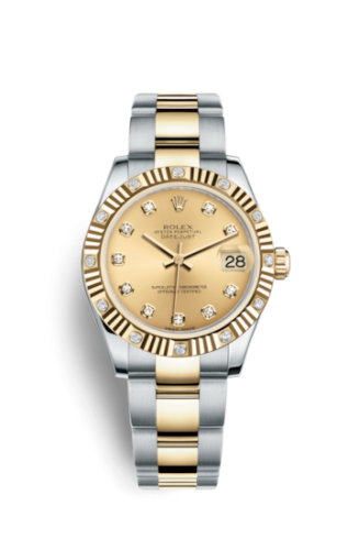 Rolex 178313-0041 : Datejust 31 Rolesor Fluted Diamond / Oyster / Champagne Diamond