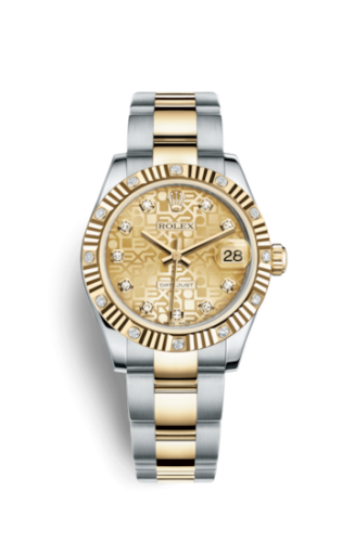 Rolex 178313-0056 : Datejust 31 Rolesor Yellow Fluted Diamond / Oyster / Champagne Computer