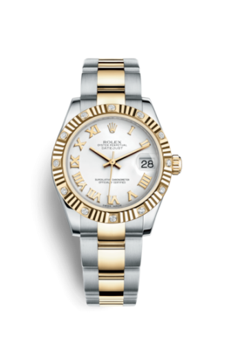 Rolex 178313-0061 : Datejust 31 Rolesor Yellow Fluted Diamond / Oyster/ White Roman