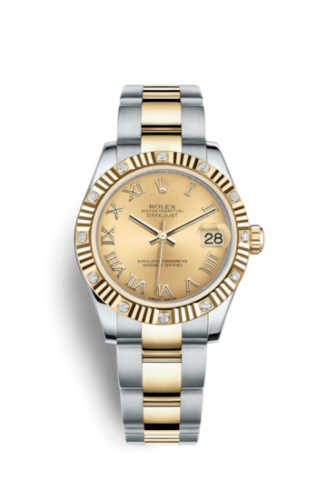 Rolex 178313-0071. : Datejust 31 Rolesor Fluted Diamond / Oyster / Champagne Roman
