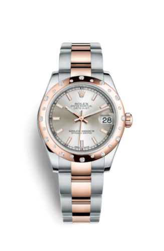 Rolex 178341-0058 : Datejust 31 Rolesor Everose Domed Diamond / Oyster / Silver