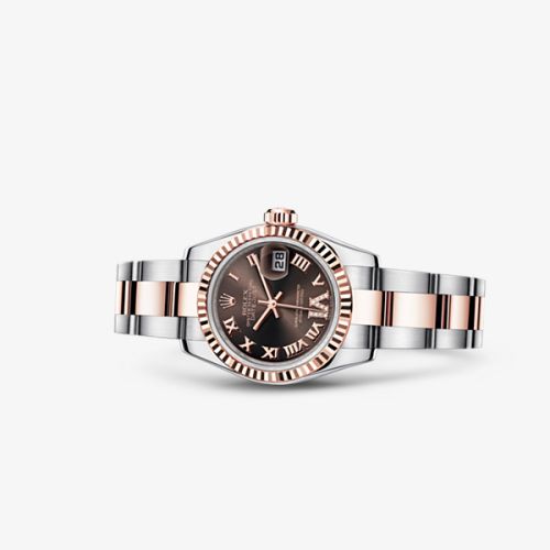 Rolex 179171-0076 : Lady-Datejust 26 Rolesor Everose Fluted Chocolate Oyster