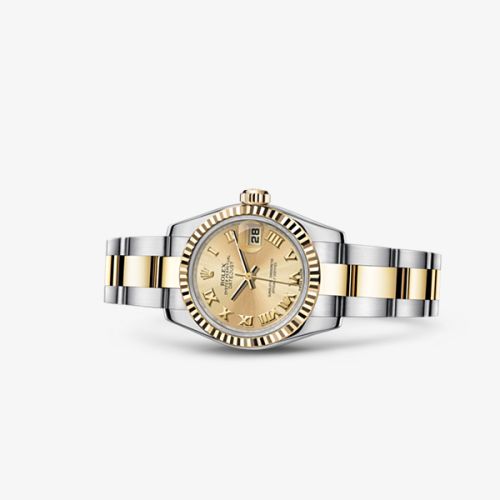 Rolex 179173-0186 : Lady-Datejust 26 Rolesor Fluted Champagne Oyster