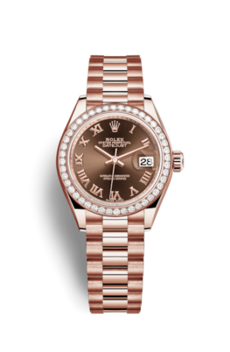 Rolex 279135rbr-0016 : Lady-Datejust 28 Everose Diamond / President / Chocolate Roman