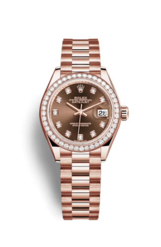 Rolex 279135rbr-0017 : Lady-Datejust 28 Everose Diamond / President / Chocolate Diamond