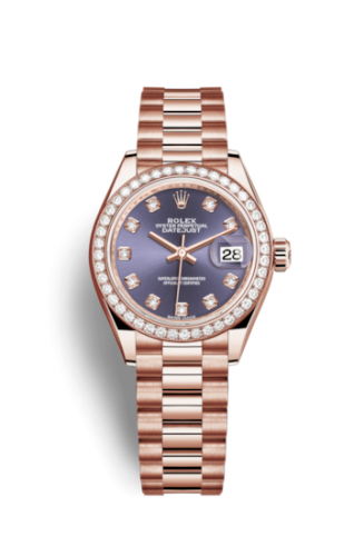 Rolex 279135rbr-0020 : Lady-Datejust 28 Everose Diamond / President / Aubergine