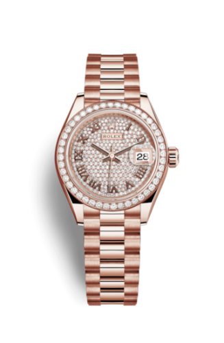 Rolex 279135rbr-0021 : Lady-Datejust 28 Everose Diamond / President / Paved Roman