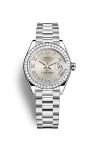Rolex 279136rbr-0007 : Lady-Datejust 28 Platinum Diamond / President / Silver Roman