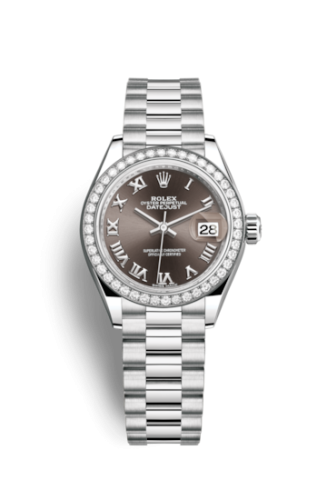 Rolex 279136rbr-0010 : Lady-Datejust 28 Platinum Diamond / President / Dark Grey Roman