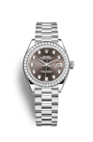 Rolex 279136rbr-0011 : Lady-Datejust 28 Platinum Diamond / President / Grey Diamonds
