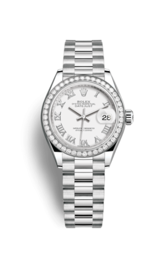 Rolex 279136rbr-0013 : Lady-Datejust 28 Platinum Diamond / President / White Roman