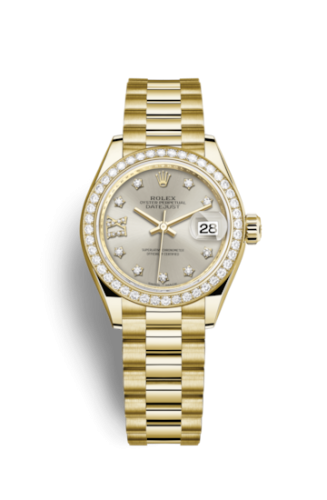 Rolex 279138rbr-0001 : Lady-Datejust 28 Yellow Gold Diamond / President / Silver Diamond