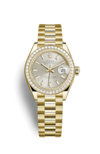 Rolex 279138rbr-0005 : Lady-Datejust 28 Yellow Gold Diamond / President / Silver