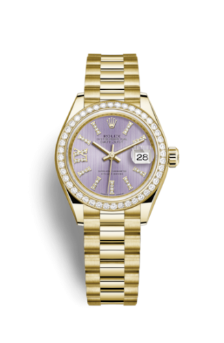 Rolex 279138rbr-0010 : Lady-Datejust 28 Yellow Gold Diamond / President / Lilac Diamonds