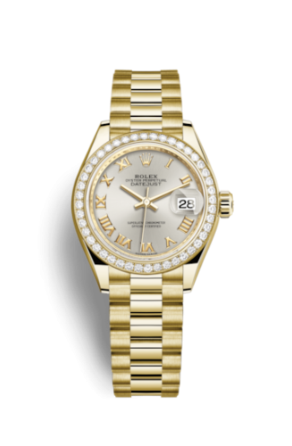 Rolex 279138rbr-0017 : Lady-Datejust 28 Yellow Gold Diamond / President / Silver Roman