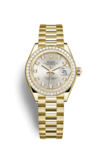 Rolex 279138rbr-0019 : Lady-Datejust 28 Yellow Gold Diamond / President / Silver Diamond