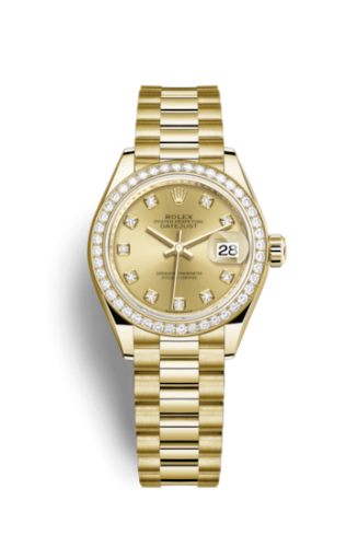 Rolex 279138rbr-0023 : Lady-Datejust 28 Yellow Gold Diamond / President / Champagne Diamond