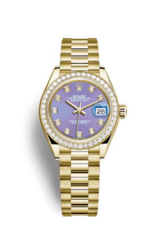 Rolex 279138rbr-0027 : Lady-Datejust 28 Yellow Gold Diamond / President / Lavender Diamond