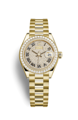Rolex 279138rbr-0029 : Lady-Datejust 28 Yellow Gold Diamond / President / Paved Roman