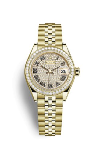 Rolex 279138rbr-0030 : Lady-Datejust 28 Yellow Gold Diamond / Jubilee / Paved Roman
