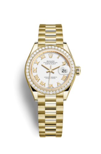 Rolex 279138rbr-0031 : Lady-Datejust 28 Yellow Gold Diamond / President / White Roman