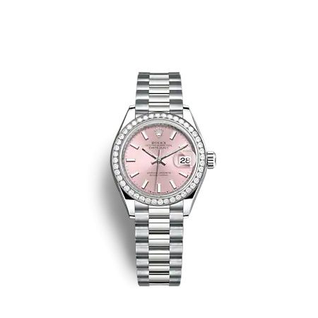 Rolex 279139RBR-0004 : Lady-Datejust 28 White Gold - Diamond / President / Pink