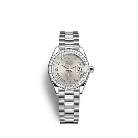 Rolex 279139RBR-0007 : Lady-Datejust 28 White Gold - Diamond / President / Silver - Roman
