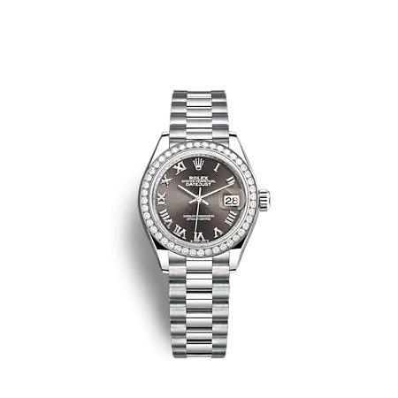 Rolex 279139RBR-0010 : Lady-Datejust 28 White Gold - Diamond / President / Grey - Roman