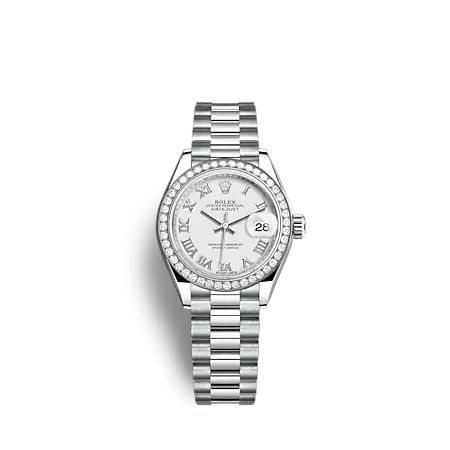 Rolex 279139RBR-0013 : Lady-Datejust 28 White Gold - Diamond / President / White - Roman