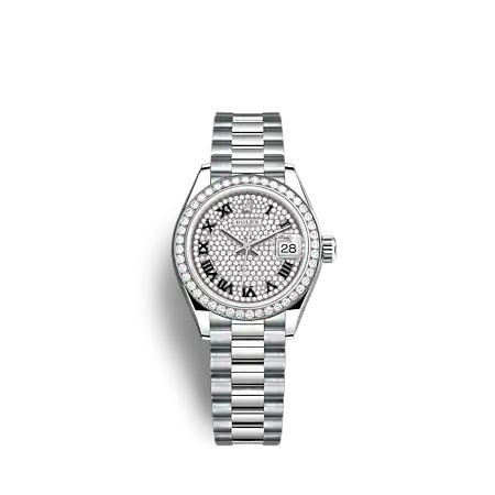 Rolex 279139RBR-0014 : Lady-Datejust 28 White Gold - Diamond / President / Paved - Roman
