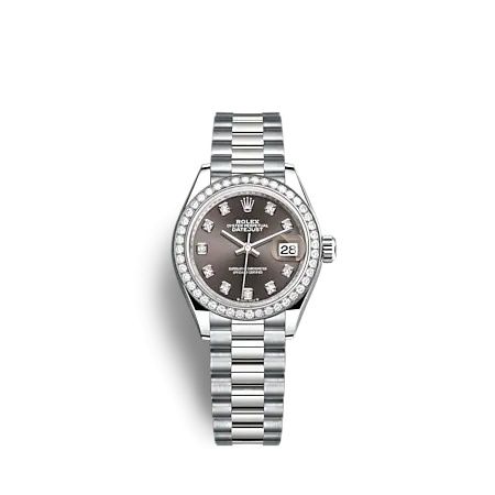 Rolex 279139RBR-0011 : Lady-Datejust 28 White Gold - Diamond / President / Grey - Diamond