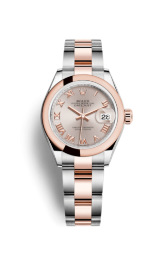 Rolex 279161-0006 : Lady-Datejust 28 Rolesor Rose Domed / Oyster / Sundust Roman