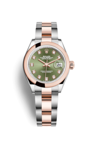 Rolex 279161-0008 : Lady-Datejust 28 Rolesor Rose Domed / Oyster / Olive Diamond