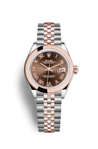 Rolex 279161-0009 : Lady-Datejust 28 Rolesor Rose Domed / Jubilee / Chocolate Roman