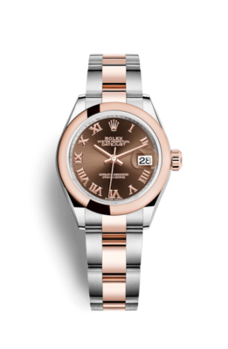 Rolex 279161-0010 : Lady-Datejust 28 Rolesor Rose Domed / Oyster / Chocolate Roman