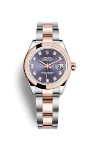 Rolex 279161-0016 : Lady-Datejust 28 Rolesor Rose Domed / Oyster / Aubergine Diamonds