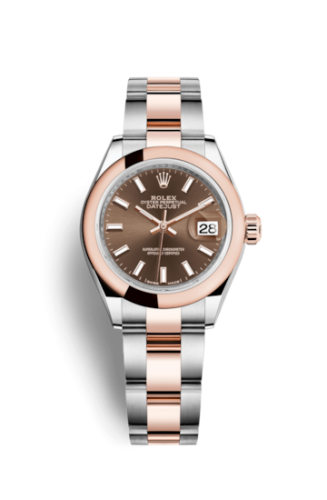Rolex 279161-0018 : Lady-Datejust 28 Rolesor Rose Domed / Oyster / Chocolate