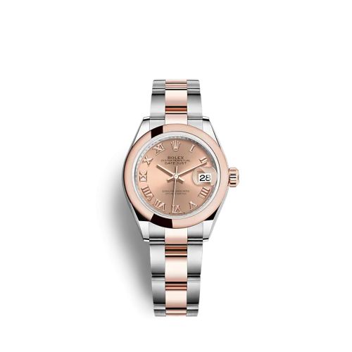 Rolex 279161-0026 : Lady-Datejust 28 Stainless Steel / Rose Gold / Domed / Rose - Roman / Oyster