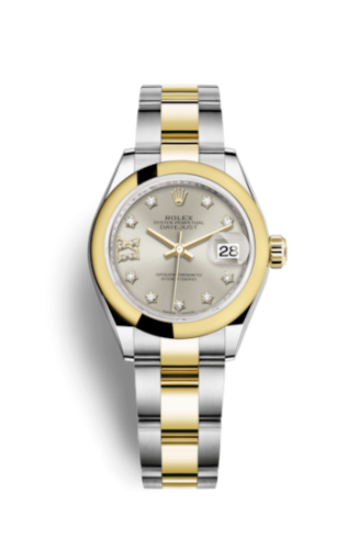 Rolex 279163-0004 : Lady-Datejust 28 Rolesor Yellow Domed / Oyster / Silver Diamond