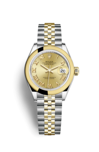 Rolex 279163-0009 : Lady-Datejust 28 Rolesor Yellow Domed / Jubilee / Champagne Roman
