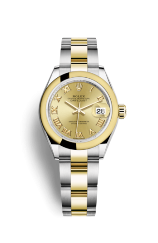 Rolex 279163-0010 : Lady-Datejust 28 Rolesor Yellow Domed / Oyster / Champagne Roman