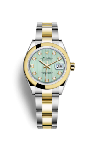 Rolex 279163-0016 : Lady-Datejust 28 Rolesor Yellow Domed / Oyster / Mint Green Tuxedo