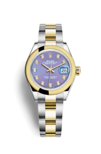 Rolex 279163-0018 : Lady-Datejust 28 Rolesor Yellow Domed / Oyster / Lavender Diamond