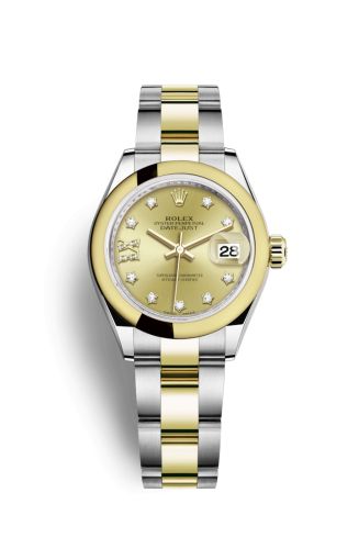 Rolex 279163-0021 : Lady-Datejust 28 Rolesor Yellow Domed / Oyster / Champagne Diamond